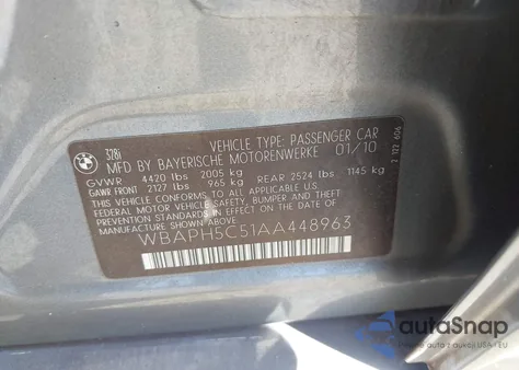 2010 BMW 328I from USA, damaged, VIN WBAPH5C51AA448963